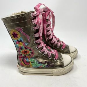 Pampolina Metallic Embroidered High Top Sneakers Apple of My Eye Size 2T